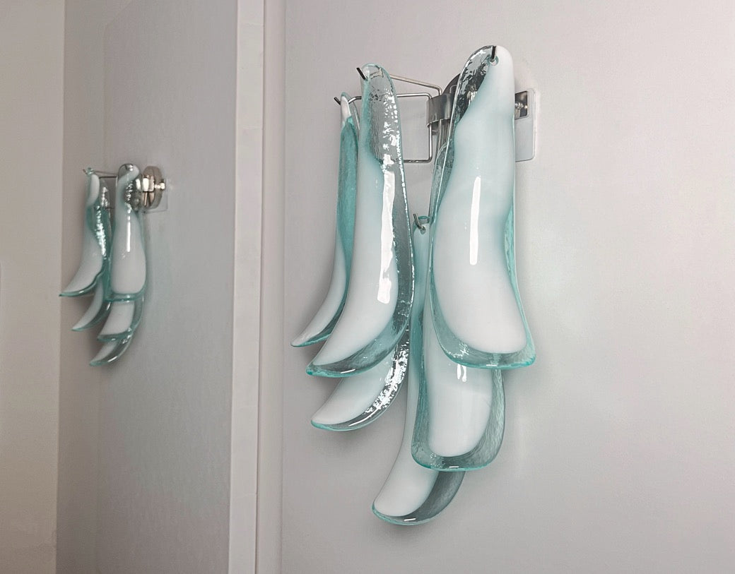 Murano Vegglampe – 6 Turkise Lattimo Konglebladglass – 2 stk – detalj 8 – Murano Classics