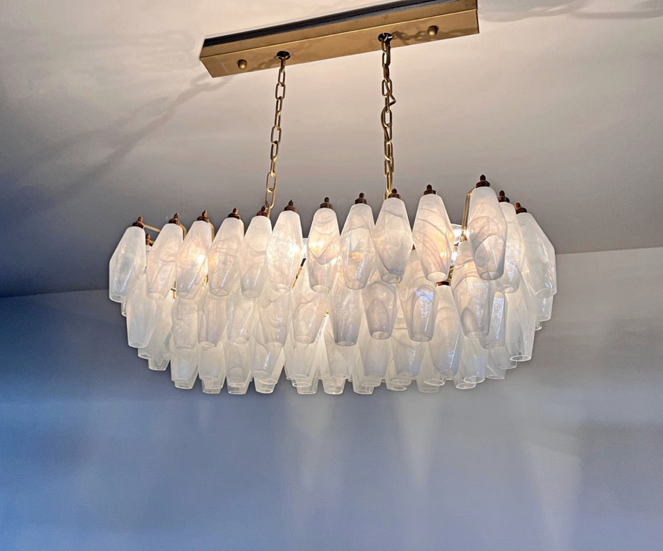 Murano Lysekrone – 84 Hvite Alabaster Poliedriglass – detalj 6 – Murano Classics