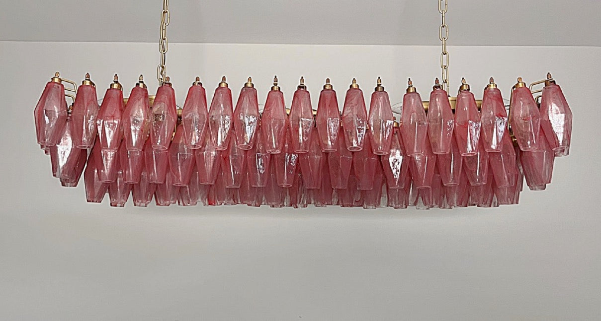 Murano Lysekrone – 138 Rosa Hvite Alabaster Poliedriglass – Murano Classics