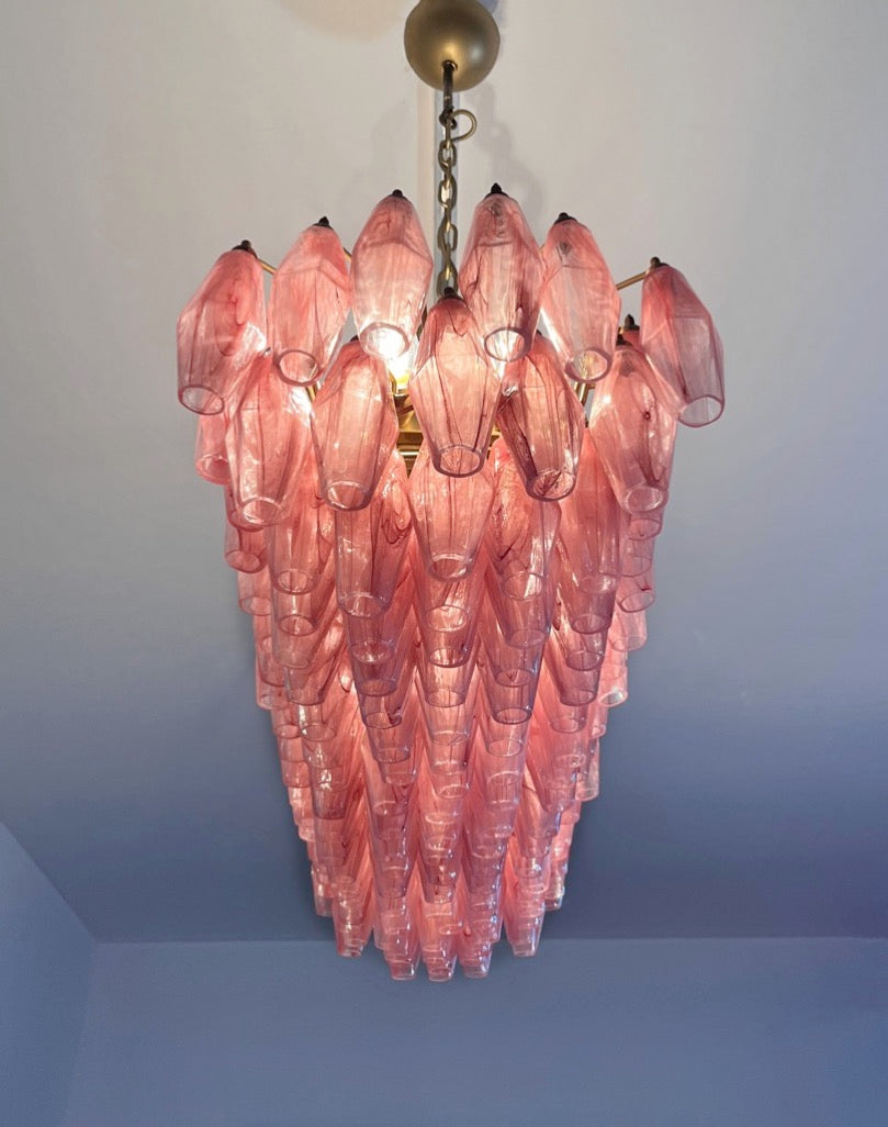 Murano Lysekrone – 138 Rosa Hvite Alabaster Poliedriglass – detalj 3 – Murano Classics