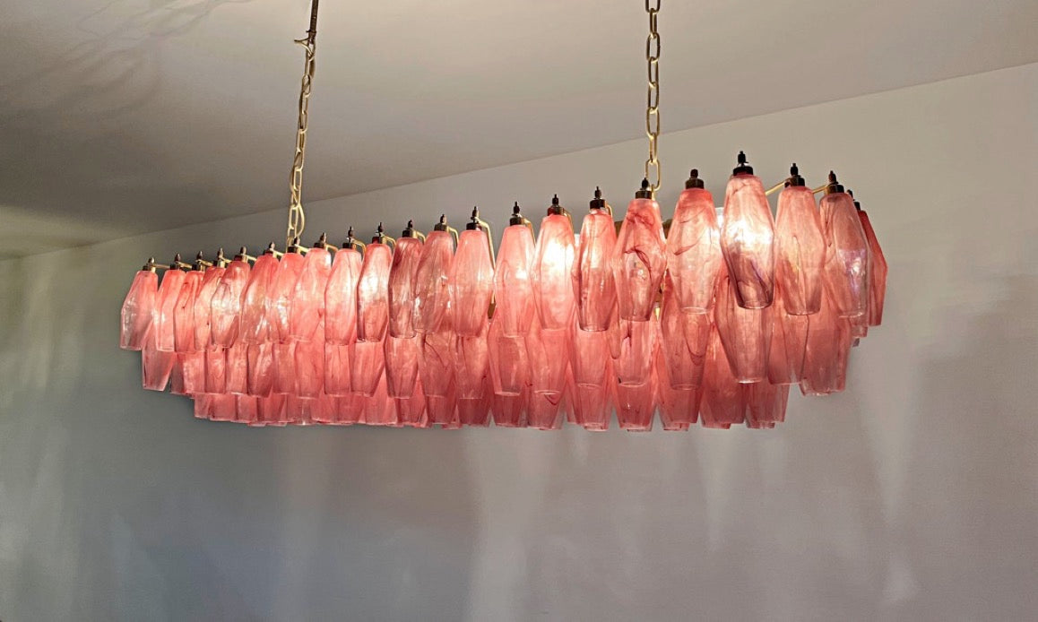 Murano Lysekrone – 138 Rosa Hvite Alabaster Poliedriglass – detalj 2 – Murano Classics