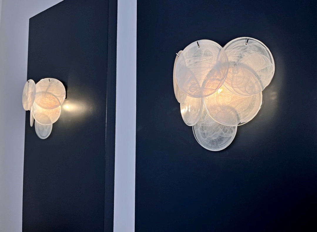 Murano Vegglampe – 6 Alabaster hvit Hvite Alabaster Diskglass – 2 stk – detalj 7 – Murano Classics
