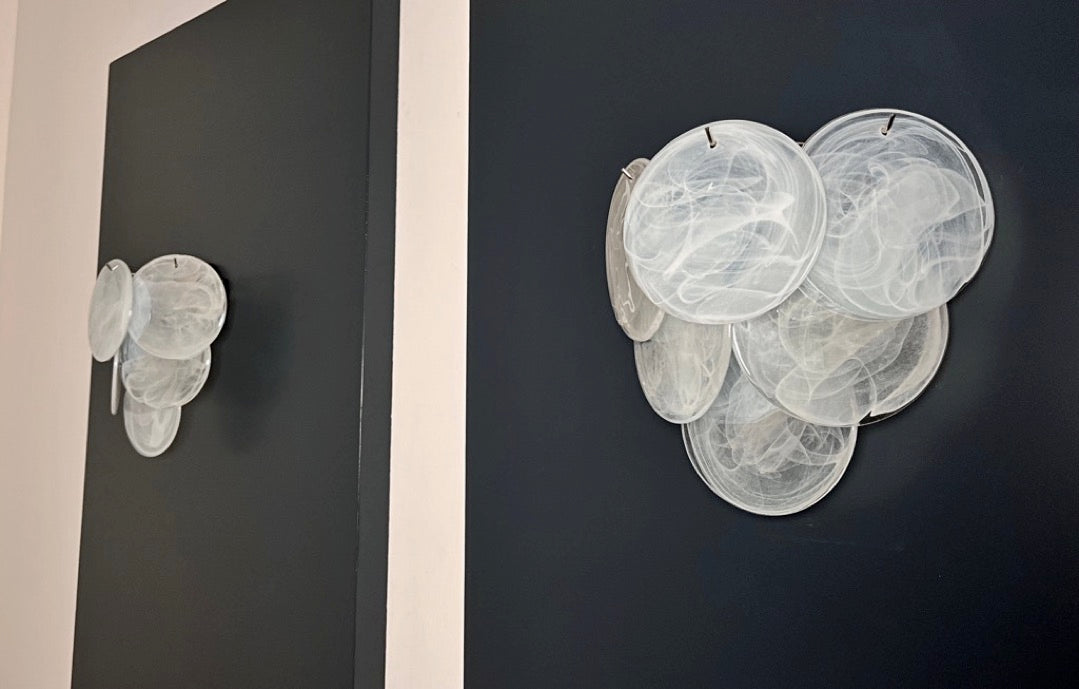 Murano Vegglampe | 6 Alabaster hvit Hvite Alabaster Diskglass | 1 par