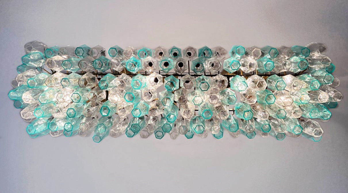 Murano Lysekrone – 138 Klare Turkise Poliedriglass – detalj 1 – Murano Classics