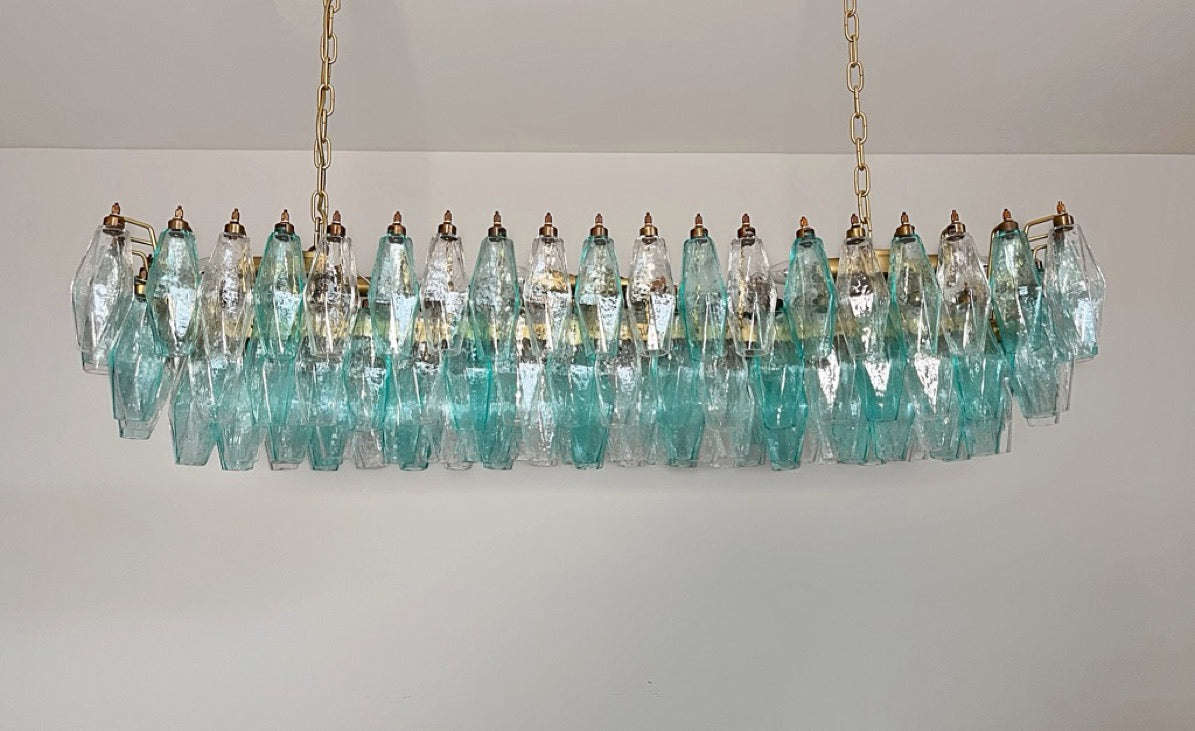 Murano Lysekrone – 138 Klare Turkise Poliedriglass – Murano Classics