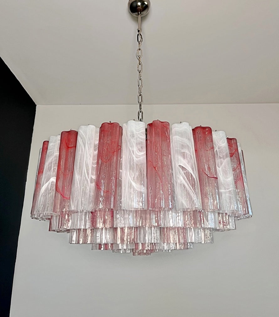 Murano Lysekrone – 101 Rosa Hvite Alabaster Glassrør – Murano Classics