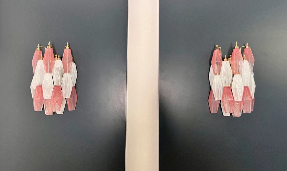 Murano Lysekrone – 17 Rosa Hvite Alabaster Poliedriglass – Murano Classics