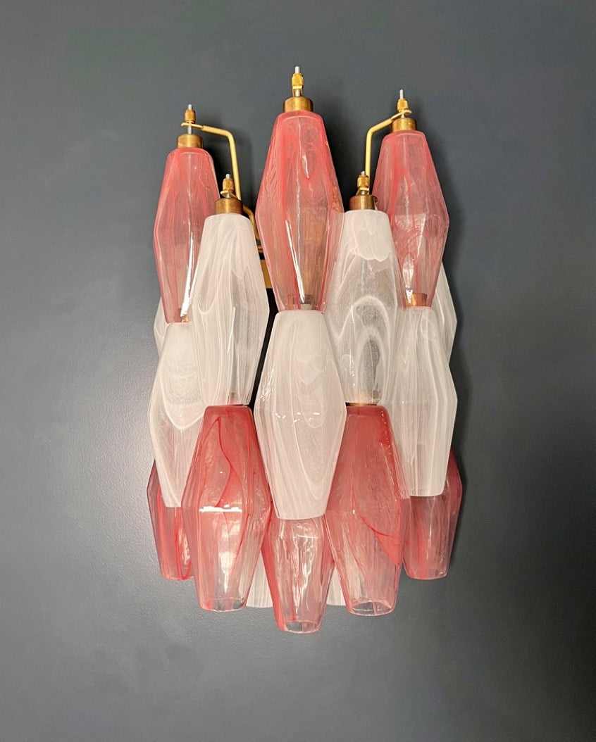 Murano Lysekrone – 17 Rosa Hvite Alabaster Poliedriglass – detalj 9 – Murano Classics