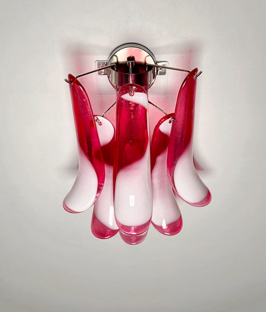 Murano Vegglampe – 6 Røde Lattimo Konglebladglass – 2 stk – detalj 11 – Murano Classics