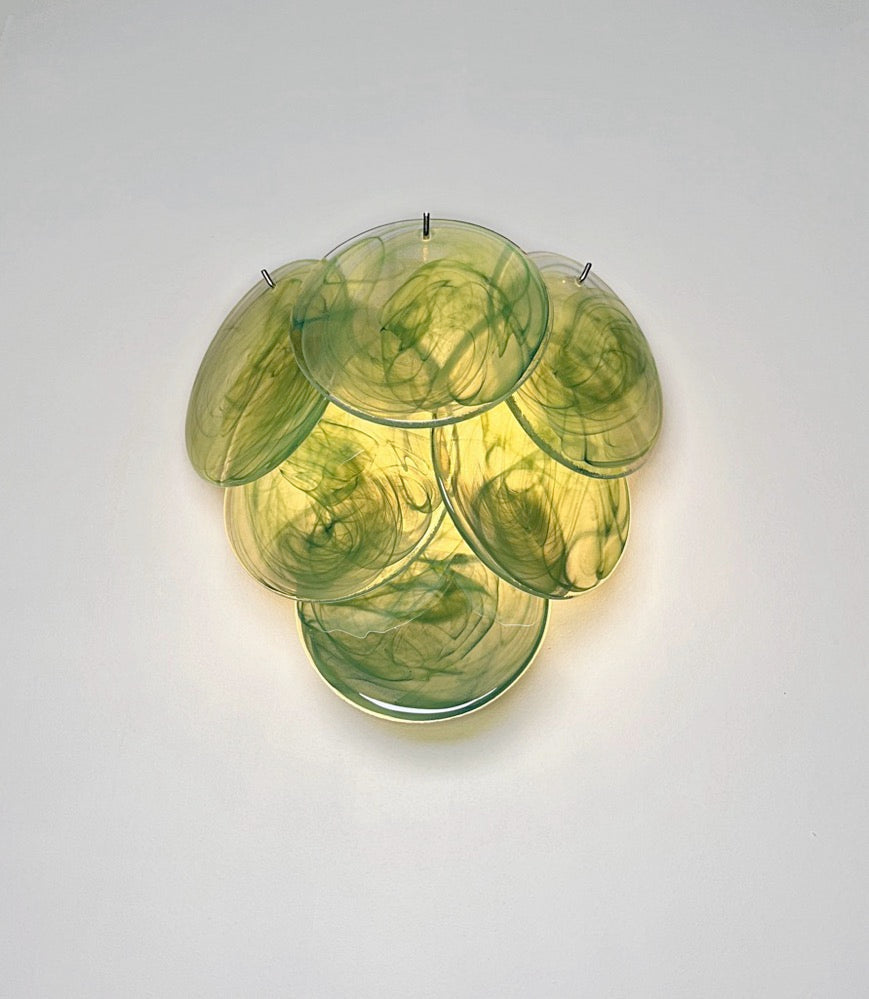 Murano Vegglampe – 6 Grønne Alabaster Diskglass – 2 stk – detalj 4 – Murano Classics