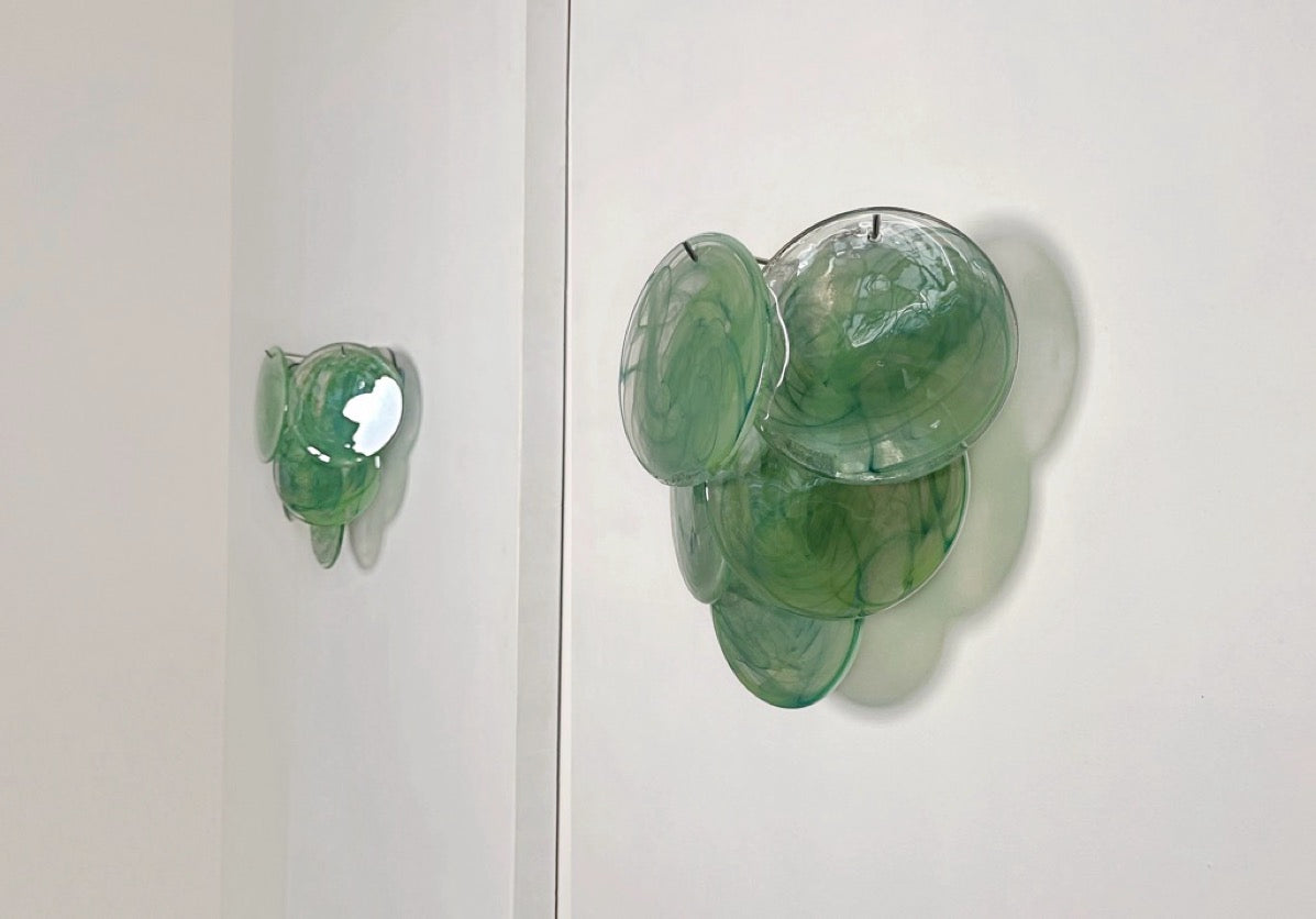 Murano Vegglampe | 6 Grønne Alabaster Diskglass | 1 par