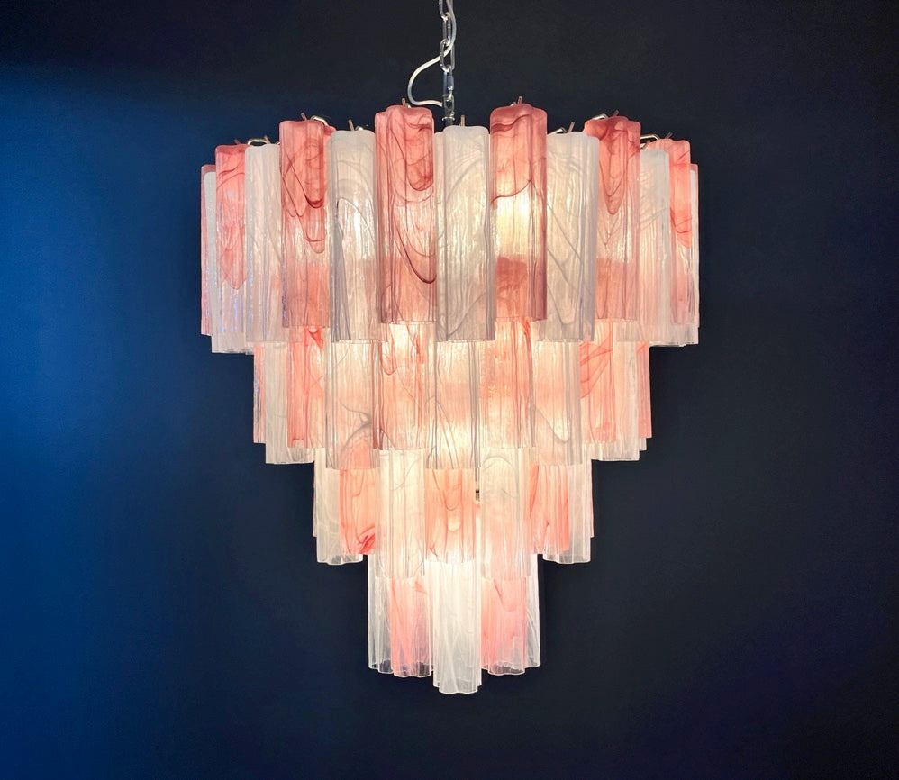 Murano Lysekrone – 80 Rosa og Hvite Alabaster Glassrør – detalj 6 – Murano Classics