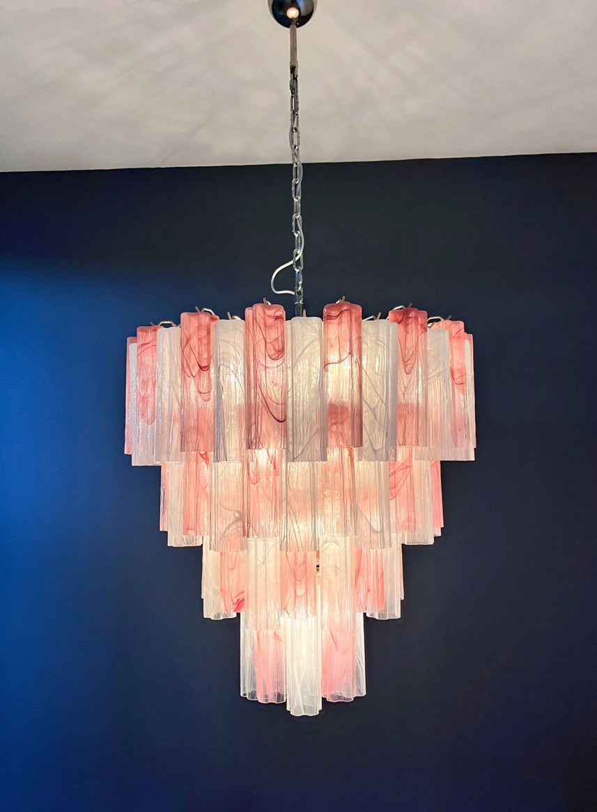 Murano Lysekrone – 80 Rosa og Hvite Alabaster Glassrør – detalj 5 – Murano Classics