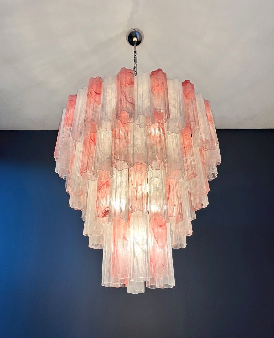 Murano Lysekrone – 80 Rosa og Hvite Alabaster Glassrør – detalj 3 – Murano Classics