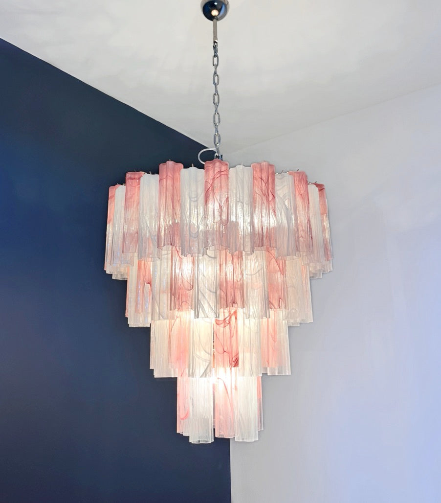 Murano Lysekrone – 80 Rosa og Hvite Alabaster Glassrør – detalj 2 – Murano Classics