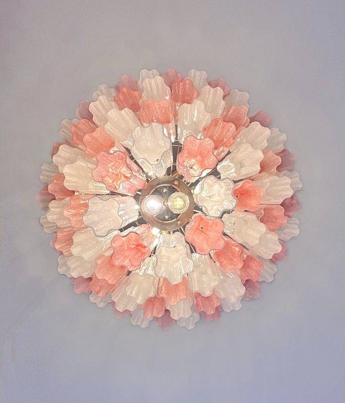 Murano Lysekrone – 80 Rosa og Hvite Alabaster Glassrør – detalj 1 – Murano Classics