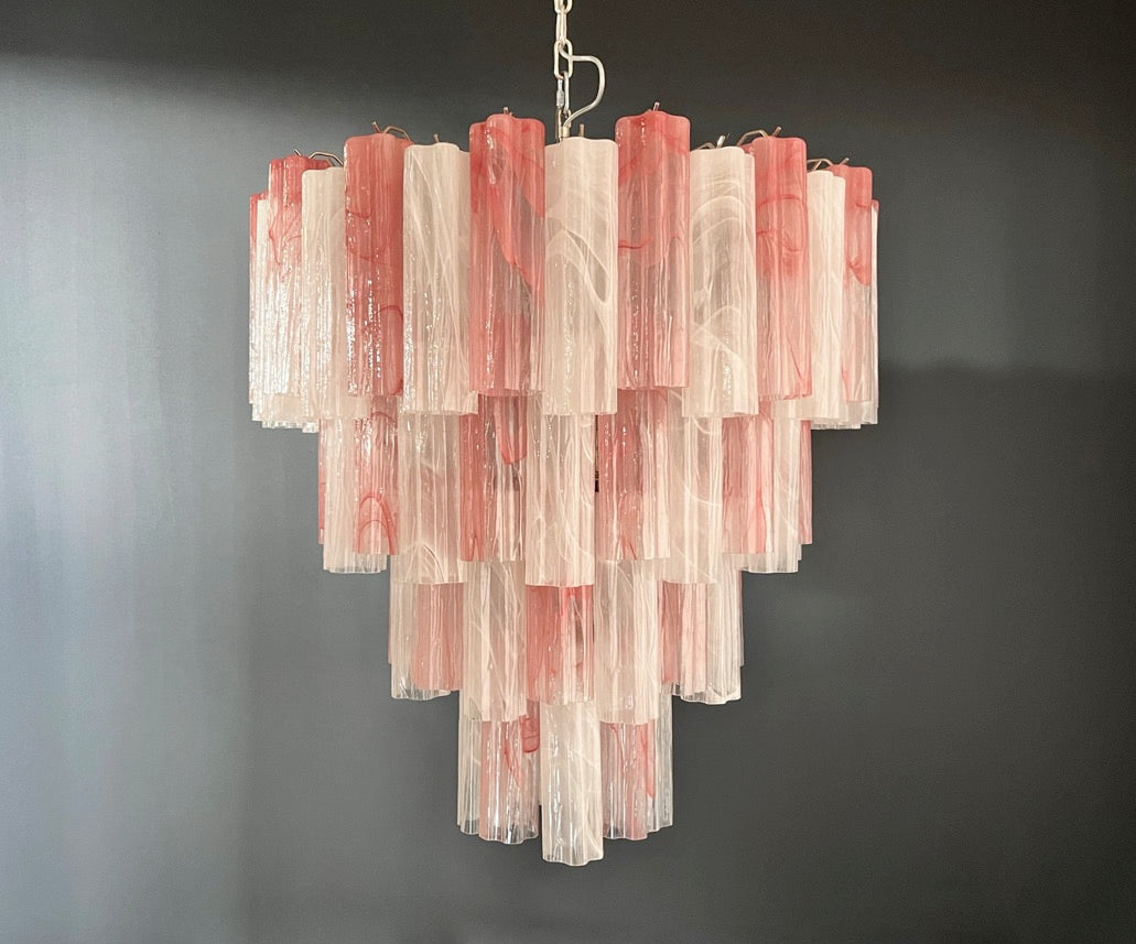 Murano Lysekrone – 80 Rosa og Hvite Alabaster Glassrør – detalj 10 – Murano Classics