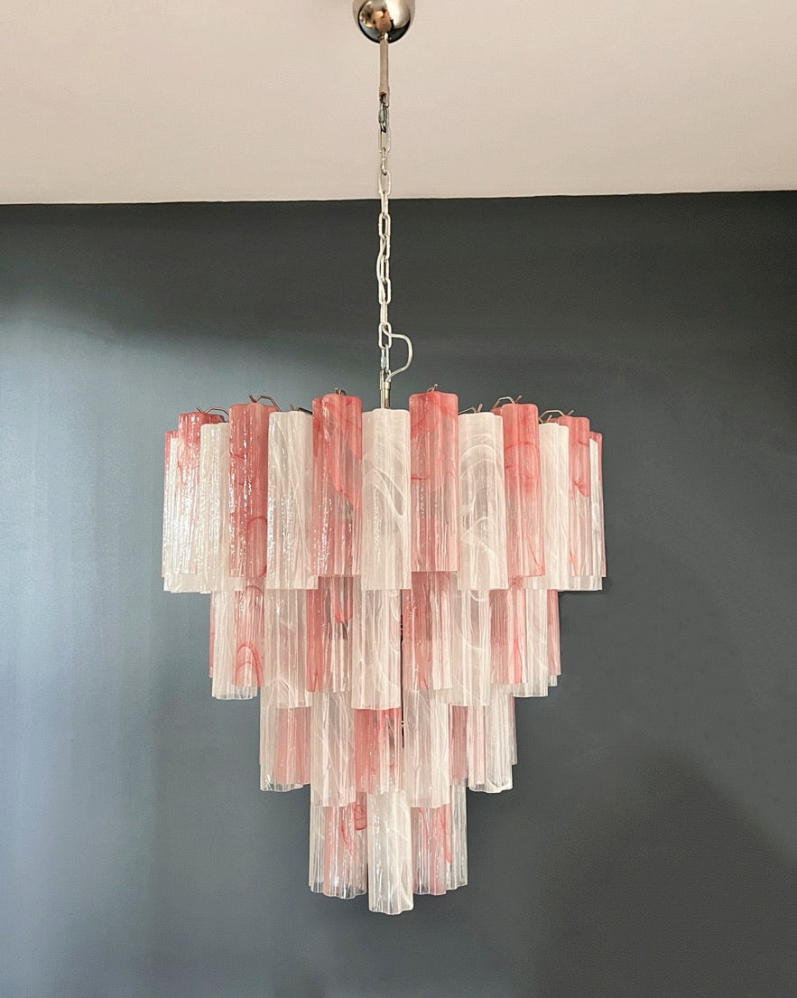 Murano Lysekrone – 80 Rosa og Hvite Alabaster Glassrør – detalj 9 – Murano Classics