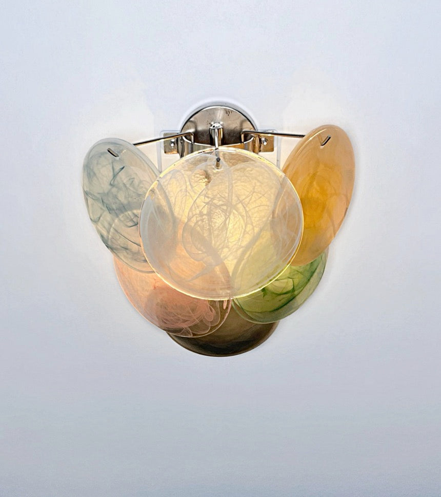 Murano Vegglampe – 6 Multifarget Alabaster Diskglass – 2 stk – detalj 2 – Murano Classics