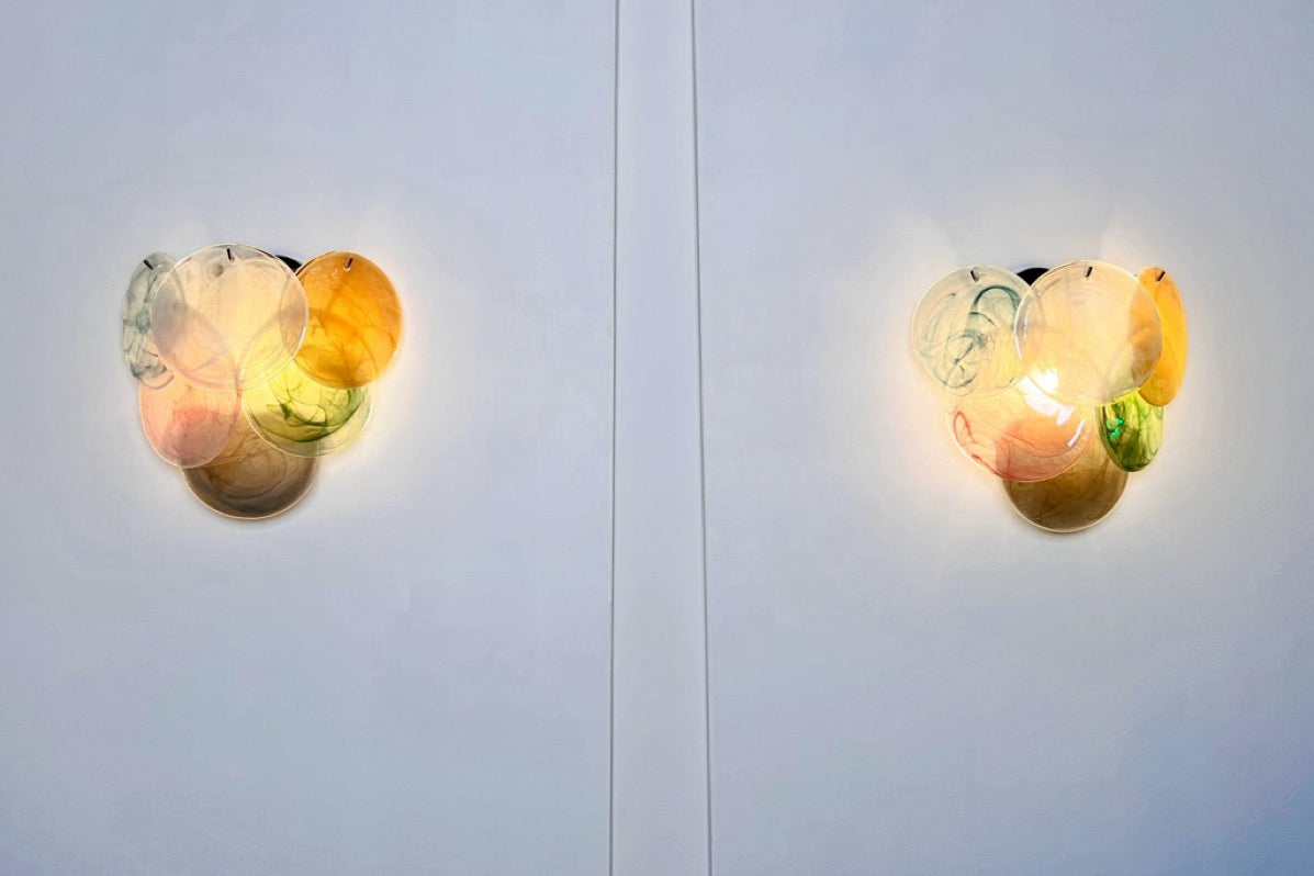 Murano Vegglampe – 6 Multifarget Alabaster Diskglass – 2 stk – detalj 7 – Murano Classics
