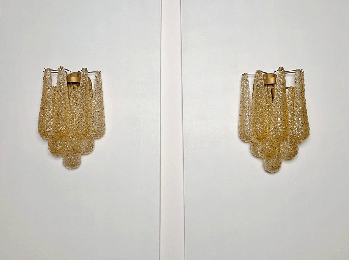 Murano Vegglampe – 10 Klare Gule Dråpeglass – 2 stk – Murano Classics