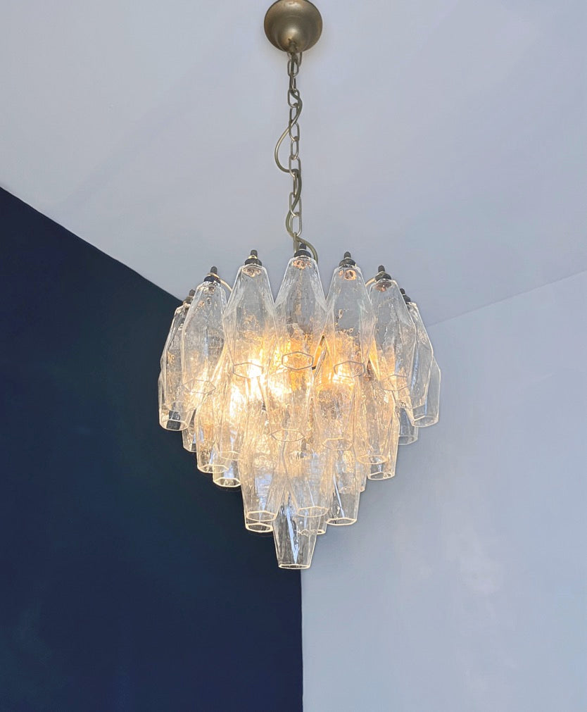 Murano Lysekrone – 32 Klare Poliedriglass – detalj 4 – Murano Classics