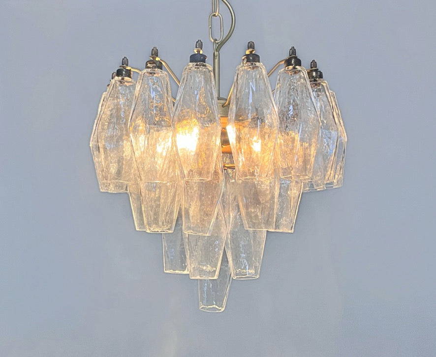 Murano Lysekrone – 32 Klare Poliedriglass – detalj 3 – Murano Classics