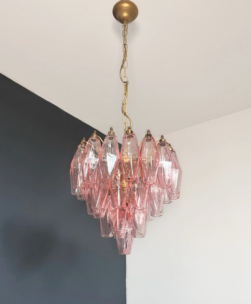 Murano Lysekrone – 32 Rosa Poliedriglass – detalj 10 – Murano Classics