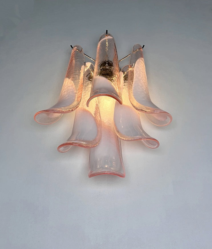 Murano Vegglampe – 6 Rosa Lattimo Konglebladglass – 2 stk – detalj 2 – Murano Classics
