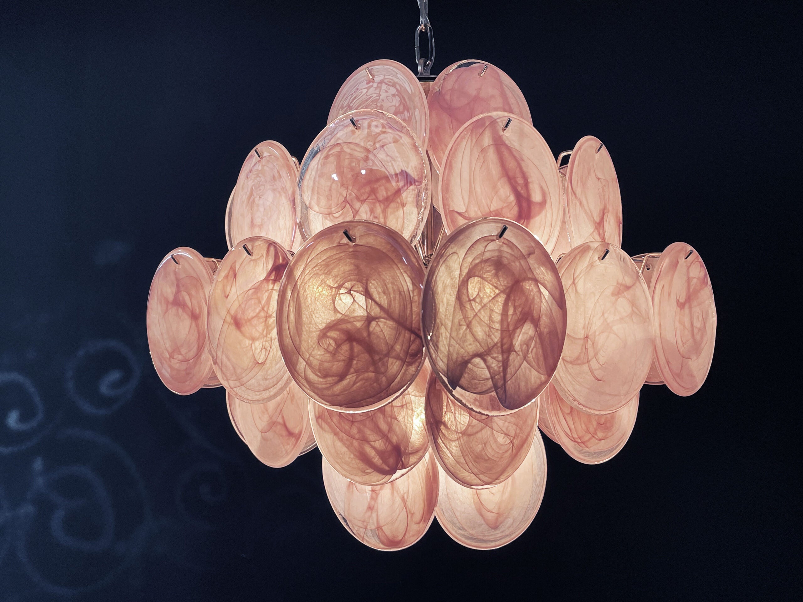 Murano Lysekrone – 36 Rosa Glassdisker – detalj 10 – Murano Classics
