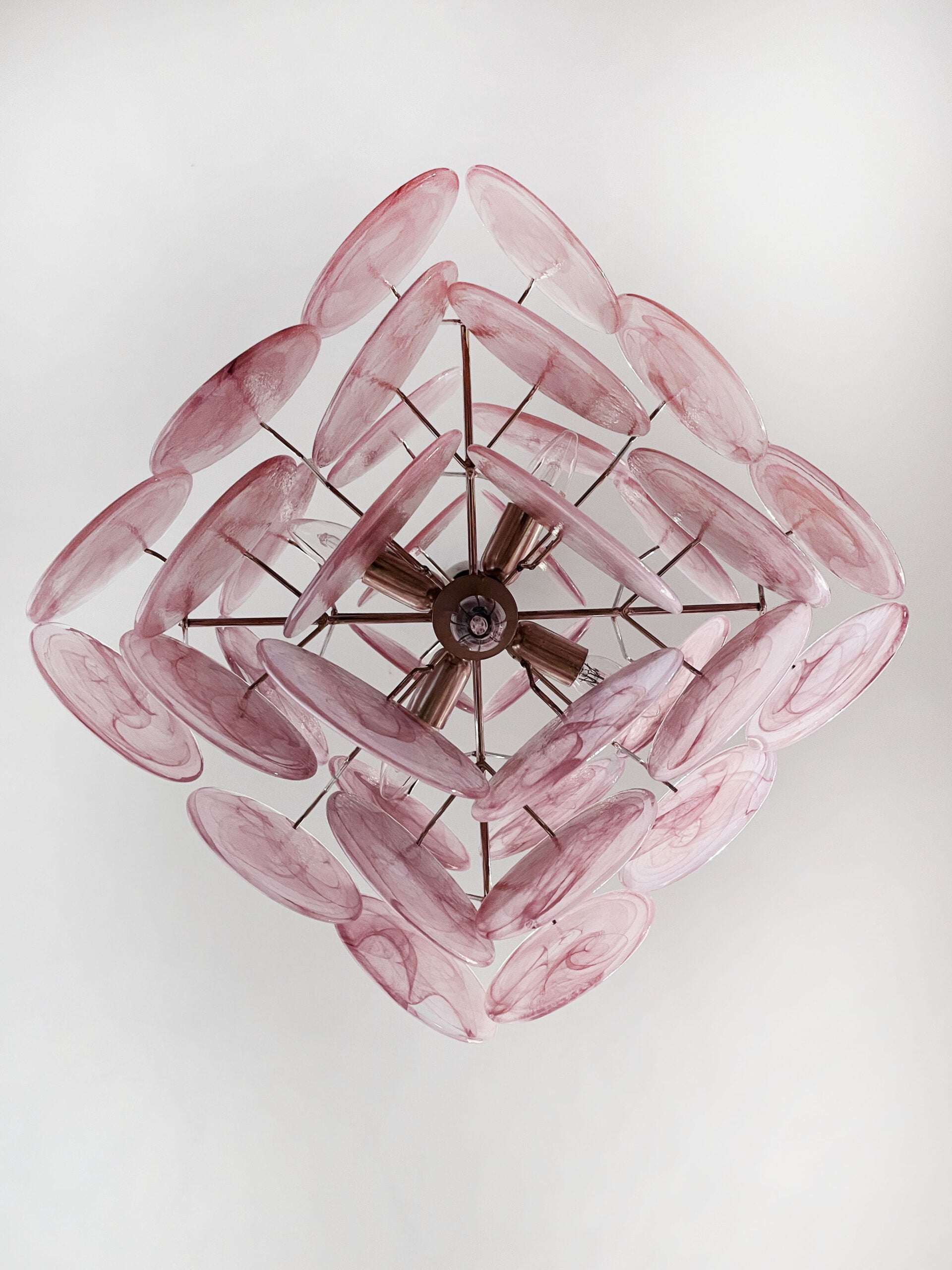 Murano Lysekrone – 36 Rosa Glassdisker – detalj 1 – Murano Classics
