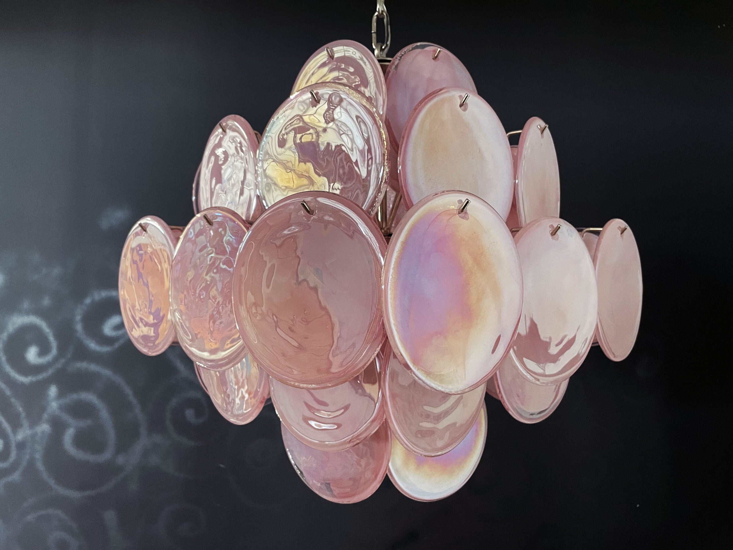 Murano Lysekrone – 36 Rosa Glassdisker – detalj 4 – Murano Classics