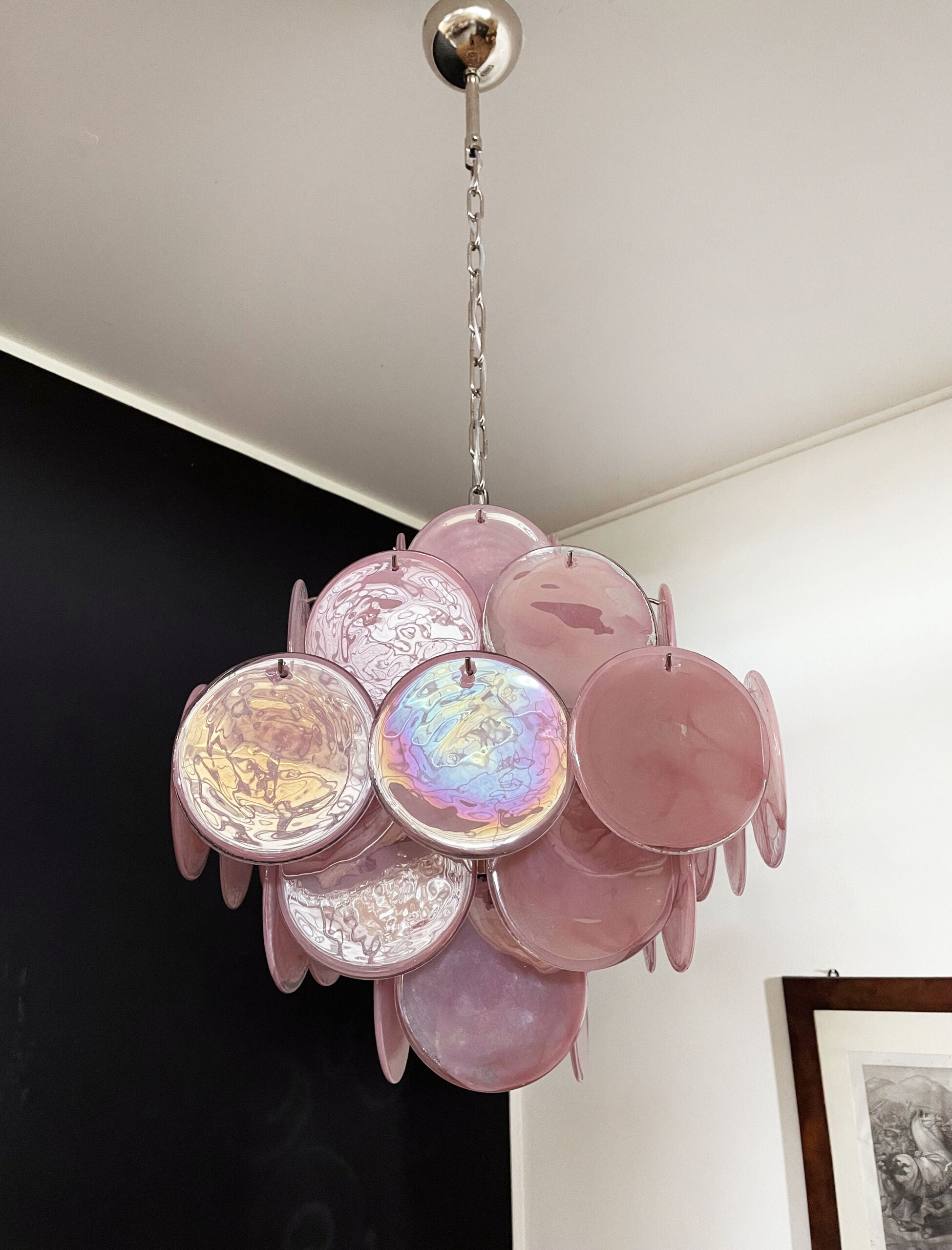 Murano Lysekrone – 36 Rosa Glassdisker – detalj 5 – Murano Classics