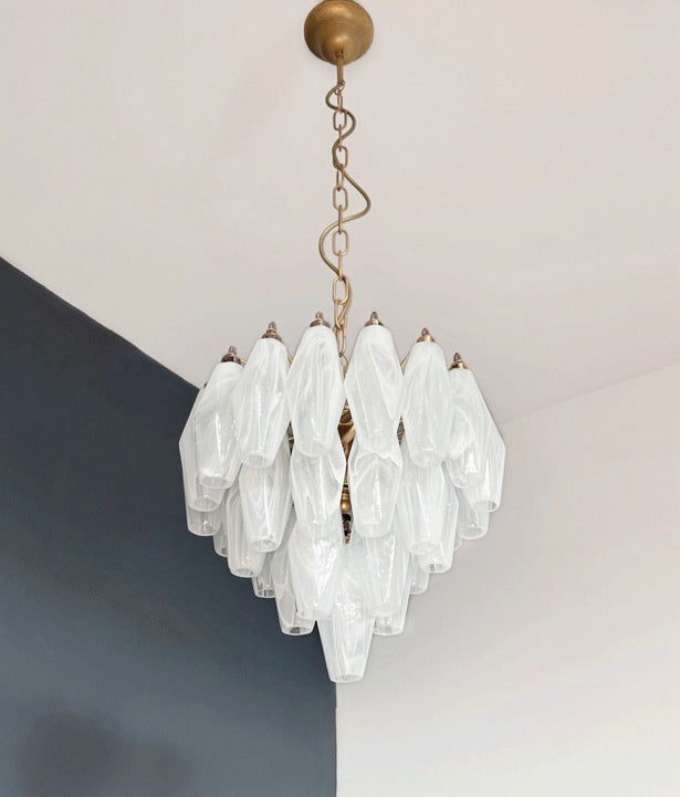 Murano Lysekrone – 32 Hvite Alabaster Poliedriglass – detalj 10 – Murano Classics