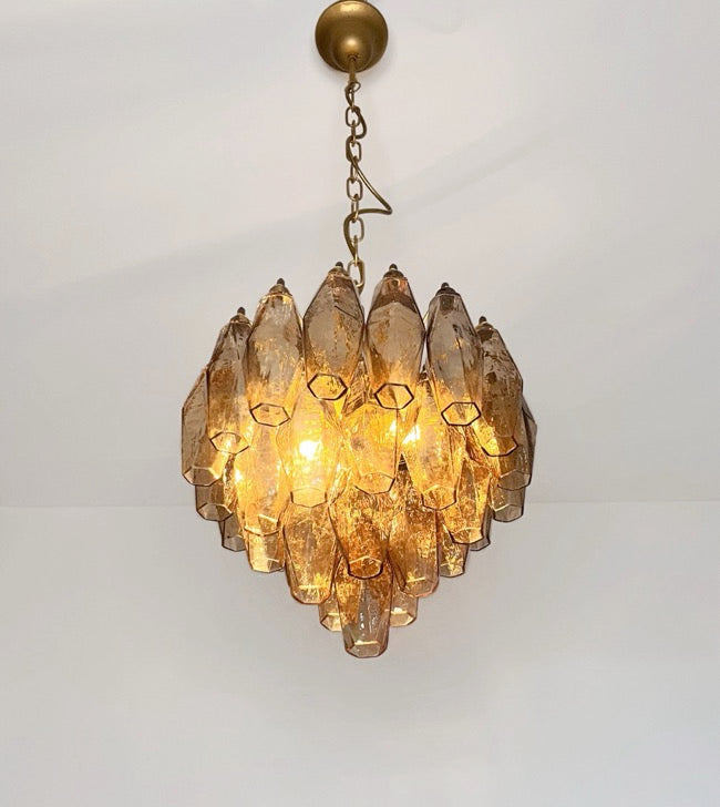 Murano Lysekrone – 32 Røykfargede Poliedriglass – detalj 3 – Murano Classics