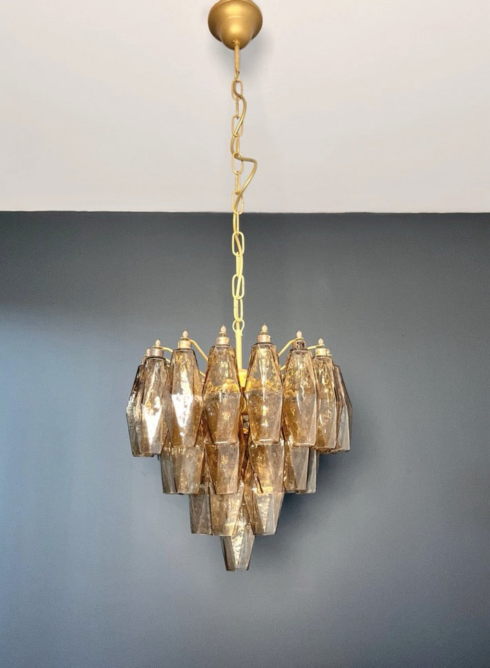 Murano Lysekrone | Røykfargede Gull Poliedriglass