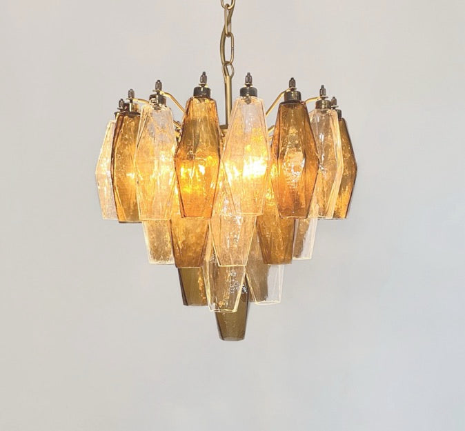 Murano Lysekrone – 32 Klare Røykfargede Poliedriglass – detalj 4 – Murano Classics