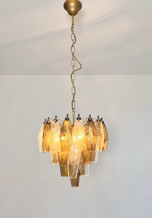 Murano Lysekrone – 32 Klare Røykfargede Poliedriglass – detalj 3 – Murano Classics
