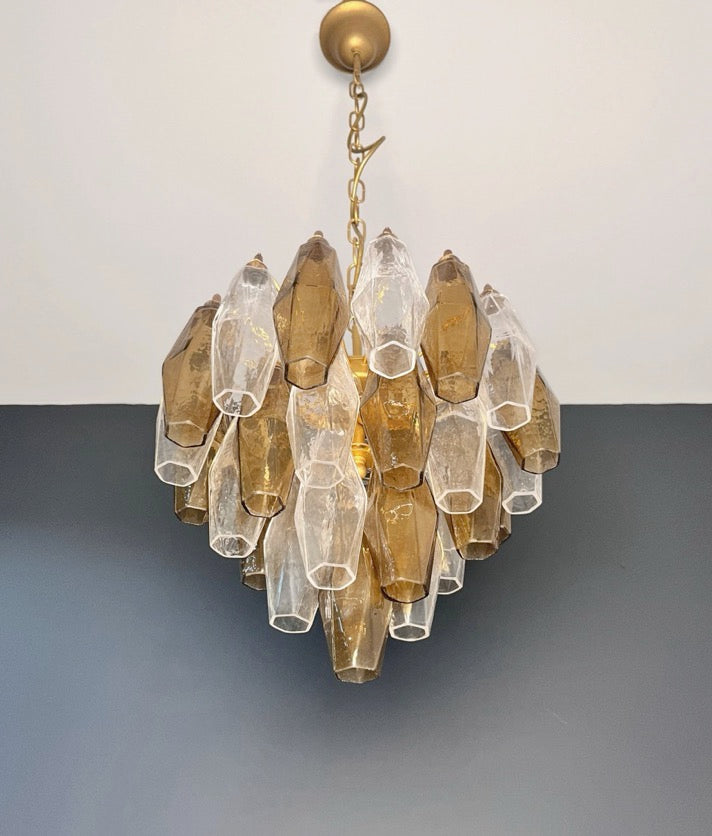 Murano Lysekrone – 32 Klare Røykfargede Poliedriglass – detalj 11 – Murano Classics