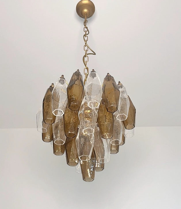 Murano Lysekrone – 32 Klare Røykfargede Poliedriglass – detalj 8 – Murano Classics