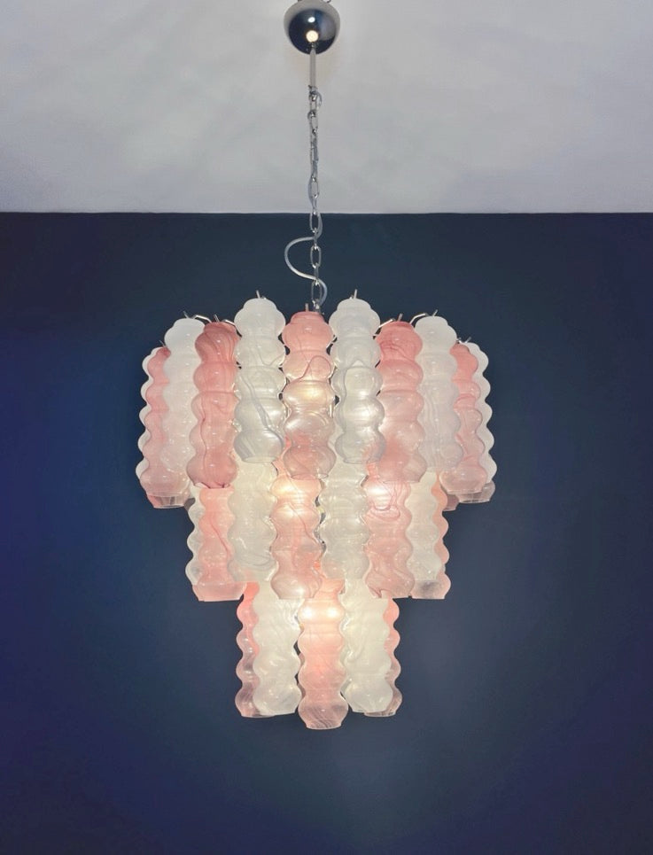 Murano Lysekrone – 48 Rosa Hvite Alabaster Glassrør – detalj 5 – Murano Classics