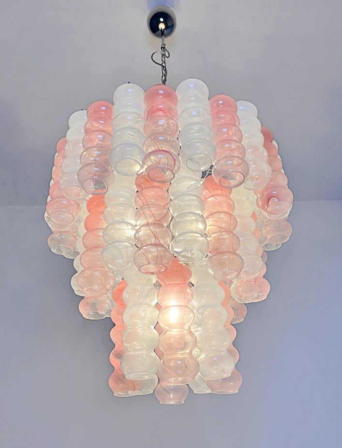 Murano Lysekrone – 48 Rosa Hvite Alabaster Glassrør – detalj 4 – Murano Classics