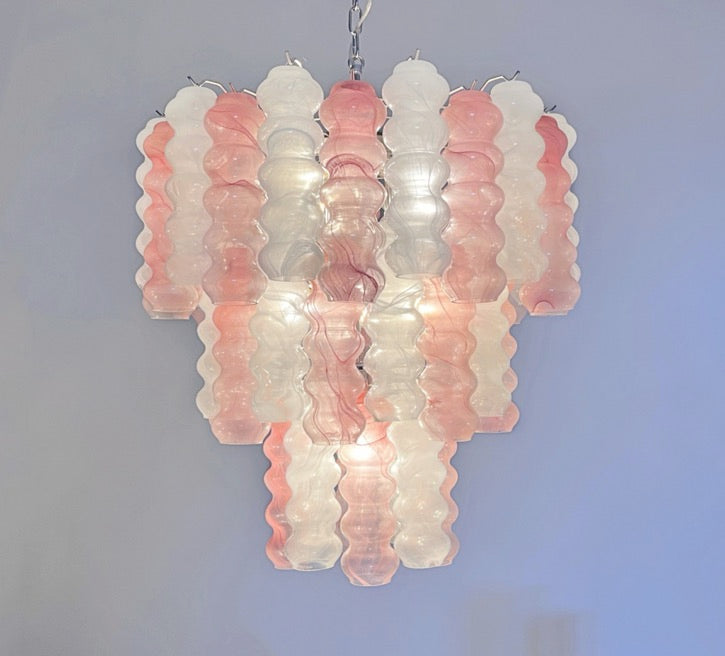 Murano Lysekrone – 48 Rosa Hvite Alabaster Glassrør – detalj 3 – Murano Classics