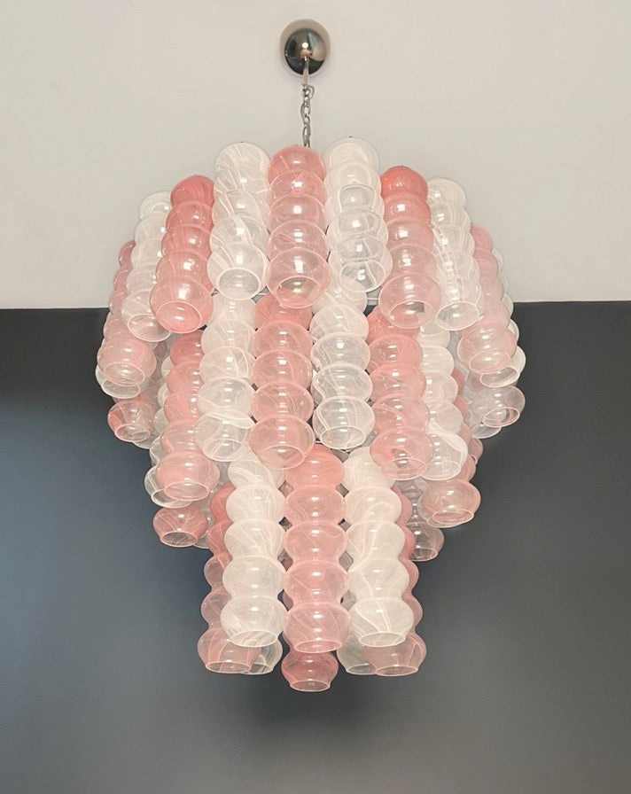 Murano Lysekrone – 48 Rosa Hvite Alabaster Glassrør – detalj 11 – Murano Classics
