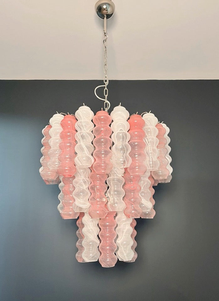 Murano Lysekrone – 48 Rosa Hvite Alabaster Glassrør – detalj 9 – Murano Classics