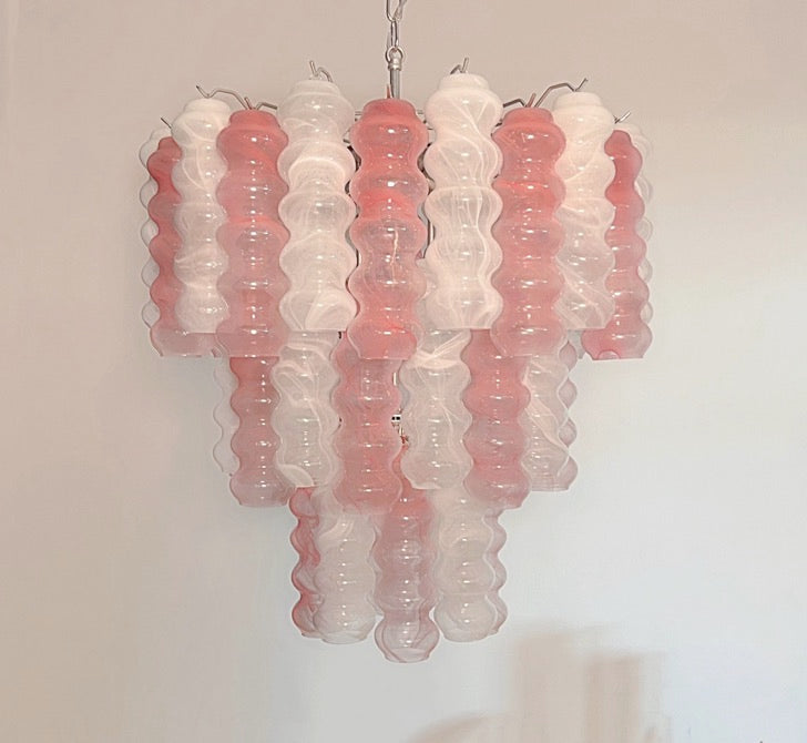 Murano Lysekrone – 48 Rosa Hvite Alabaster Glassrør – detalj 8 – Murano Classics