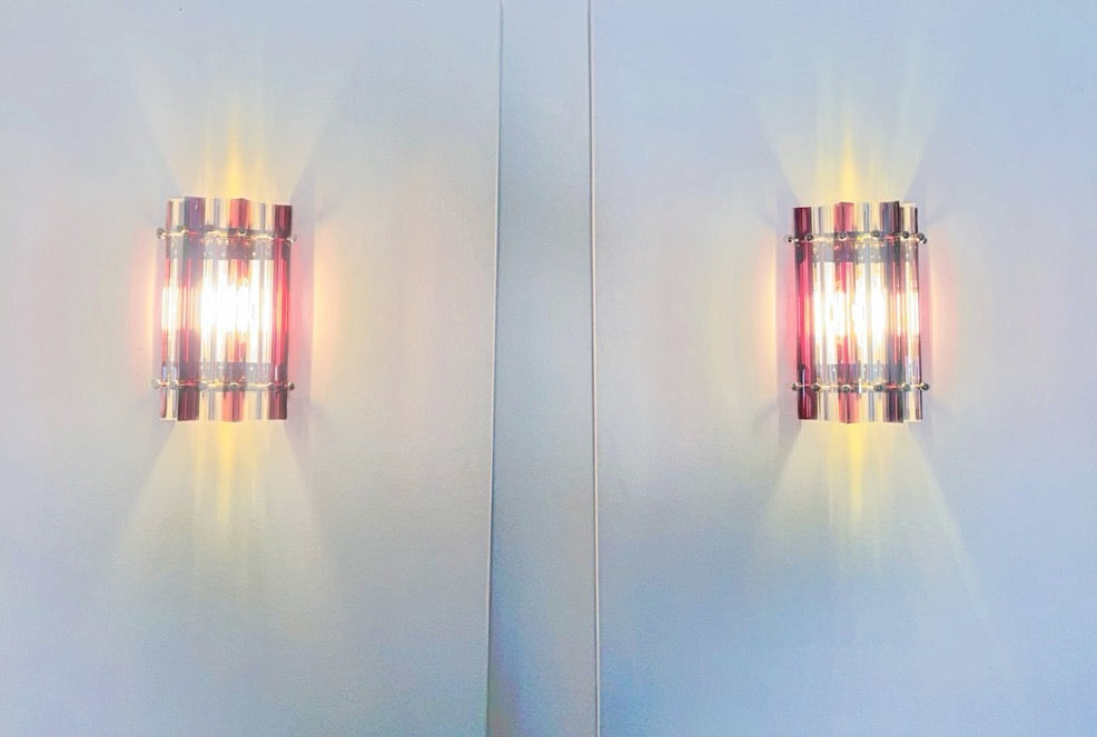 Murano Vegglampe – 7 Klare Lilla Prismeglass – 2 stk – detalj 5 – Murano Classics