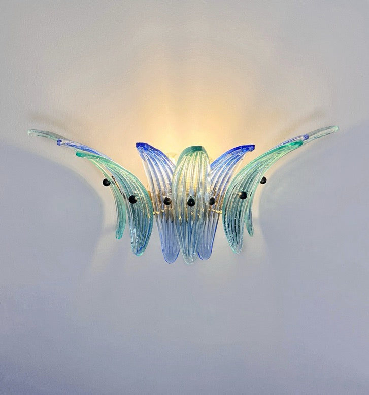 Murano Vegglampe – 9 Blå Turkise Palmeglass – 2 stk – detalj 2 – Murano Classics