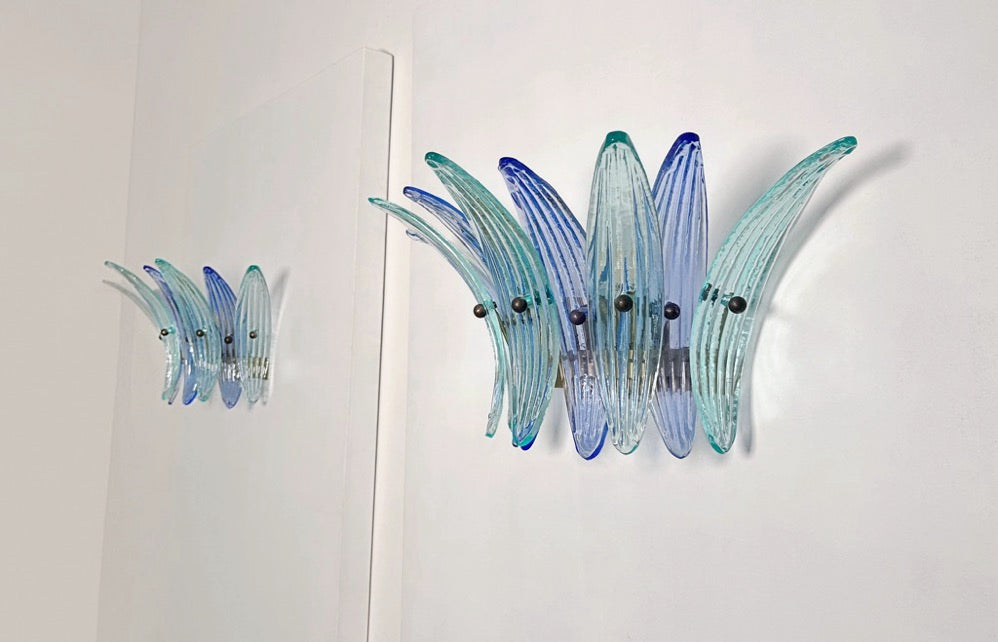 Murano Vegglampe | 9 Blå Gull Turkise Palmeglass | 1 par