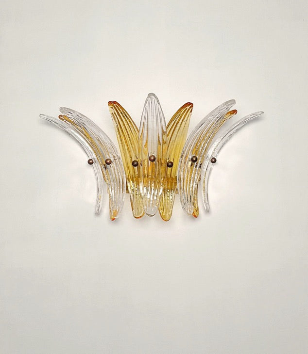 Murano Vegglampe – 9 Klare Gule Palmeglass – 2 stk – detalj 11 – Murano Classics